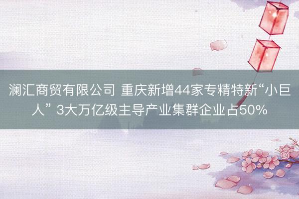 澜汇商贸有限公司 重庆新增44家专精特新“小巨人” 3大万亿级主导产业集群企业占50%