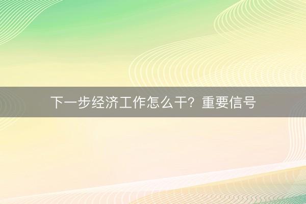 下一步经济工作怎么干？重要信号