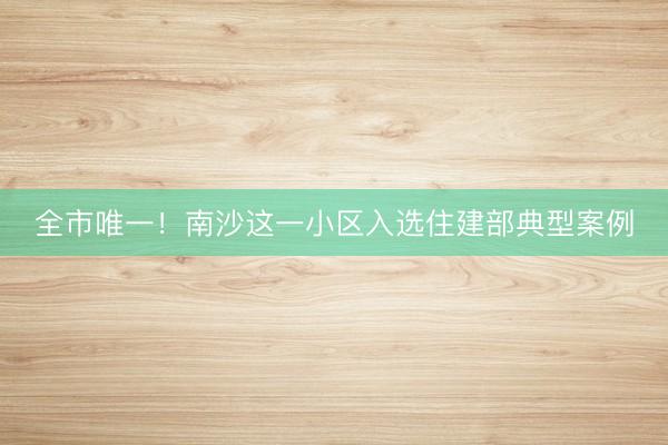 全市唯一！南沙这一小区入选住建部典型案例