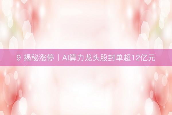 9 揭秘涨停丨AI算力龙头股封单超12亿元