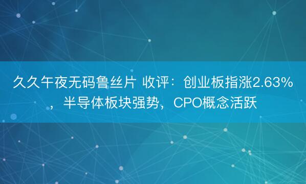 久久午夜无码鲁丝片 收评：创业板指涨2.63%，半导体板块强势，CPO概念活跃