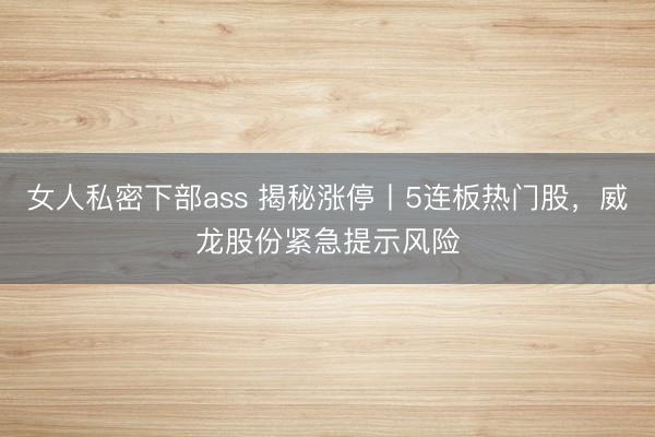 女人私密下部ass 揭秘涨停丨5连板热门股，威龙股份紧急提示风险