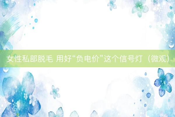 女性私部脱毛 用好“负电价”这个信号灯（微观）