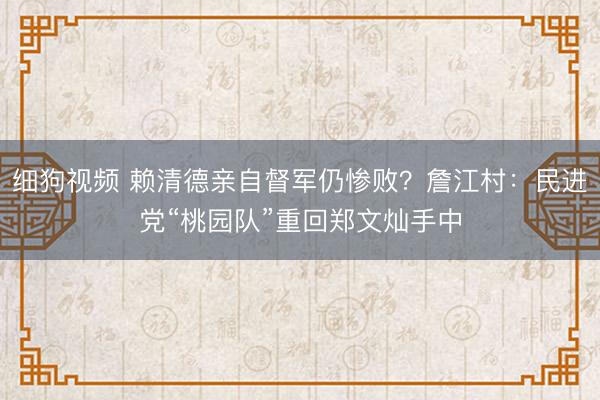 细狗视频 赖清德亲自督军仍惨败?詹江村:民进党“桃园队”重回郑文灿手中