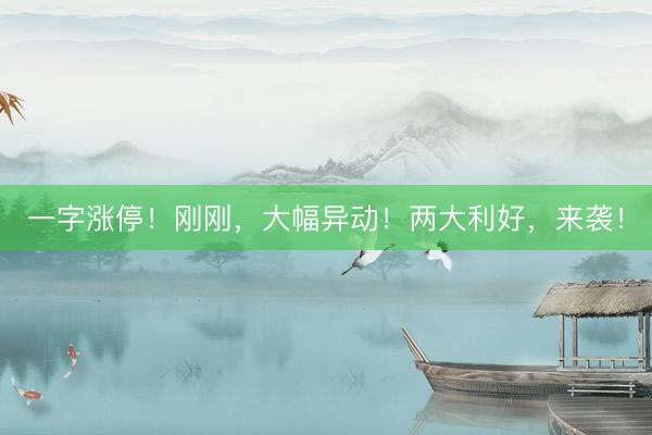 一字涨停！刚刚，大幅异动！两大利好，来袭！