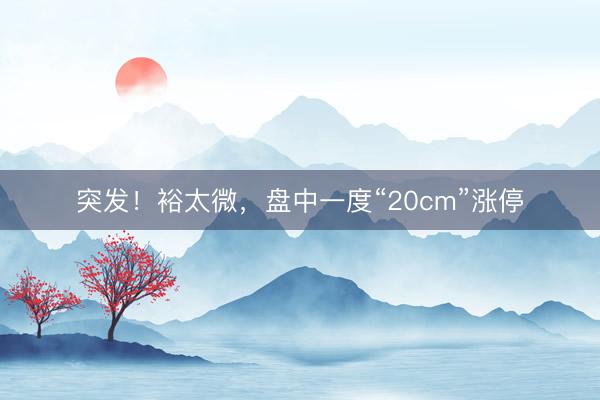 突发！裕太微，盘中一度“20cm”涨停