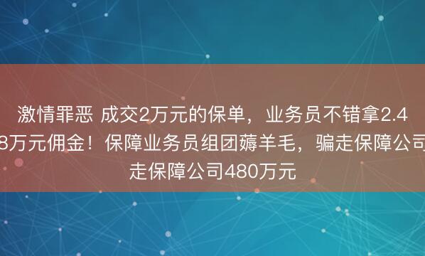 激情罪恶 成交2万元的保单，业务员不错拿2.4万元到2.8万元佣金！保障业务员组团薅羊毛，骗走保障公司480万元