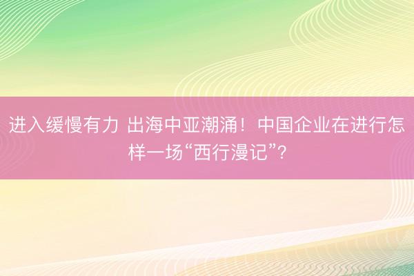 进入缓慢有力 出海中亚潮涌！中国企业在进行怎样一场“西行漫记”？