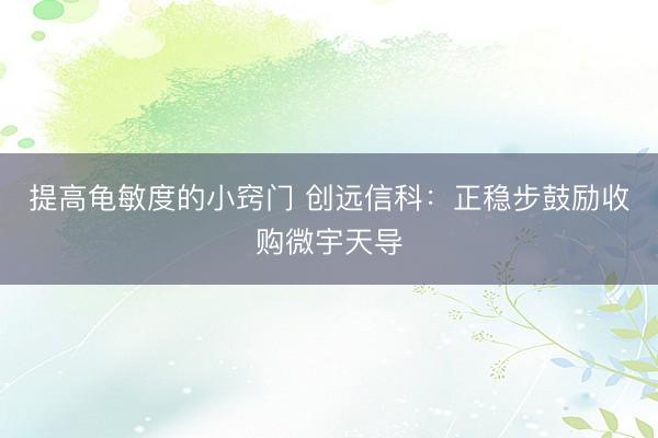 提高龟敏度的小窍门 创远信科：正稳步鼓励收购微宇天导