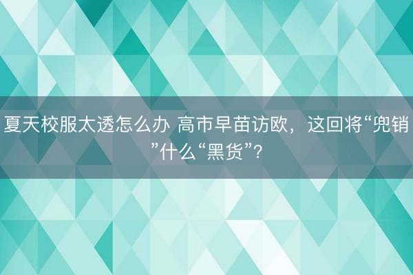 夏天校服太透怎么办 高市早苗访欧，这回将“兜销”什么“黑货”？