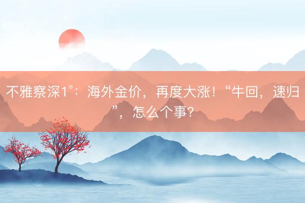不雅察深1°：海外金价，再度大涨！“牛回，速归”，怎么个事？
